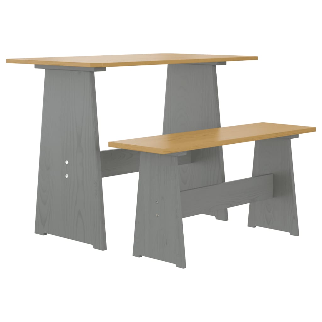 vidaXL Dining Table with Bench REINE Honey Brown&Grey Solid Wood Pine