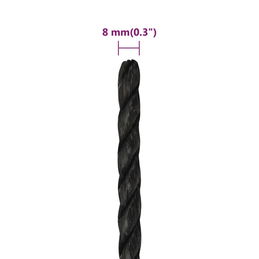 vidaXL Work Rope Black 8 mm 100 m Polypropylene