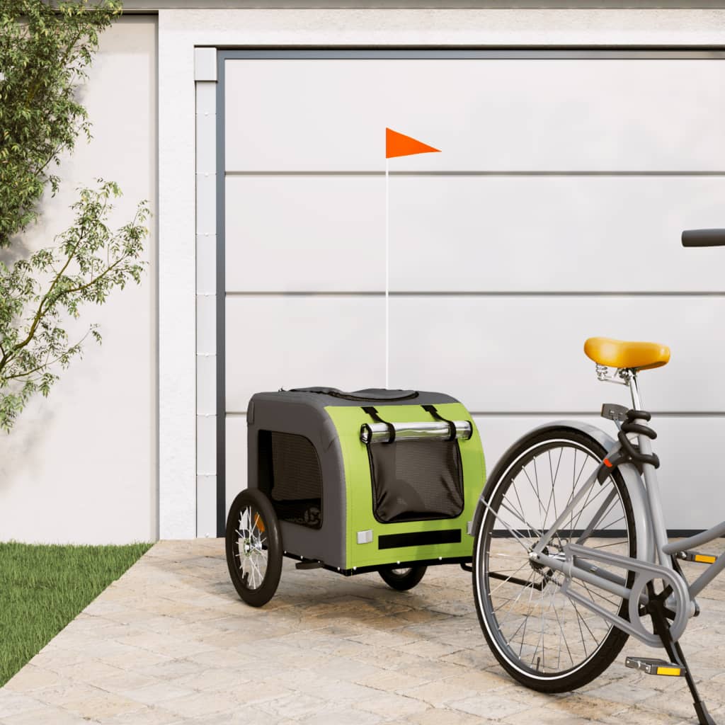 vidaXL Pet Bike Trailer Green and Grey Oxford Fabric and Iron