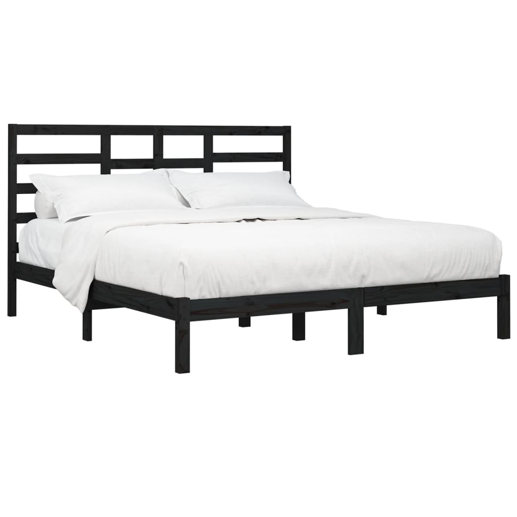 vidaXL Bed Frame without Mattress Black Solid Wood 180x200 cm Super King