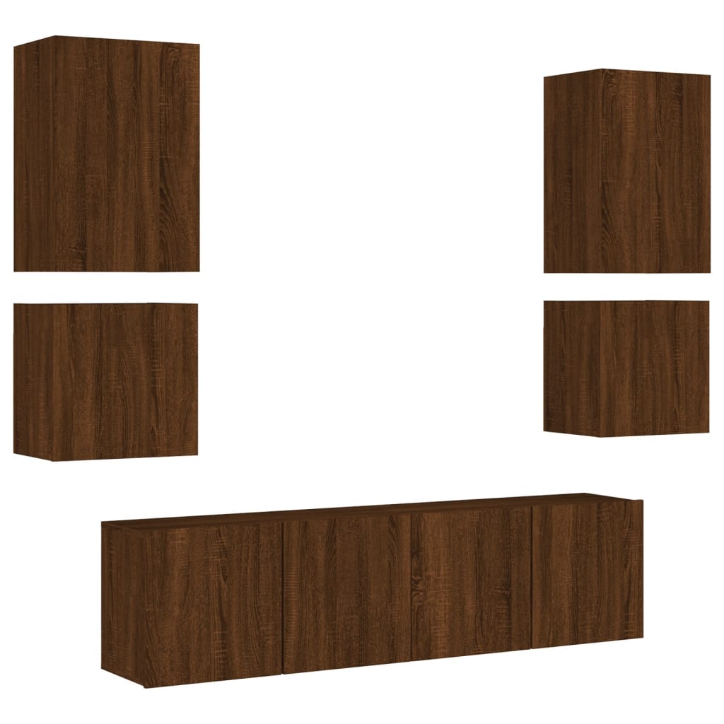 vidaXL 6 Piece TV Wall Units Brown Oak Engineered Wood