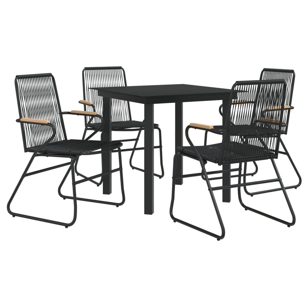 vidaXL 5 Piece Garden Dining Set Black PVC Rattan