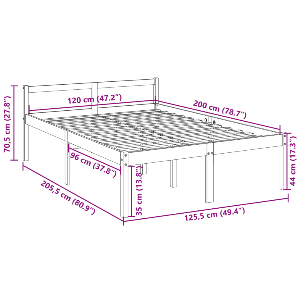 vidaXL Senior Bed without Mattress White 120x200 cm Solid Wood Pine