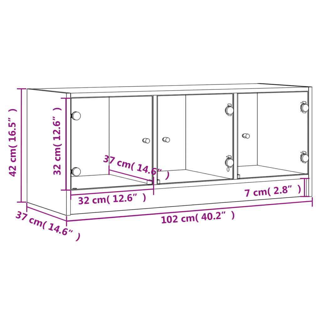 vidaXL TV Cabinet with Glass Doors Sonoma Oak 102x37x42 cm