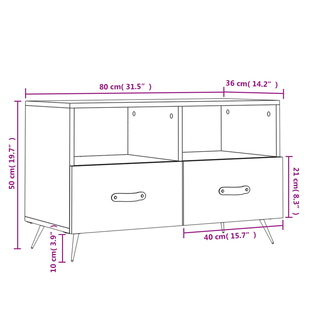 vidaXL TV Cabinet White 80x36x50 cm Engineered Wood