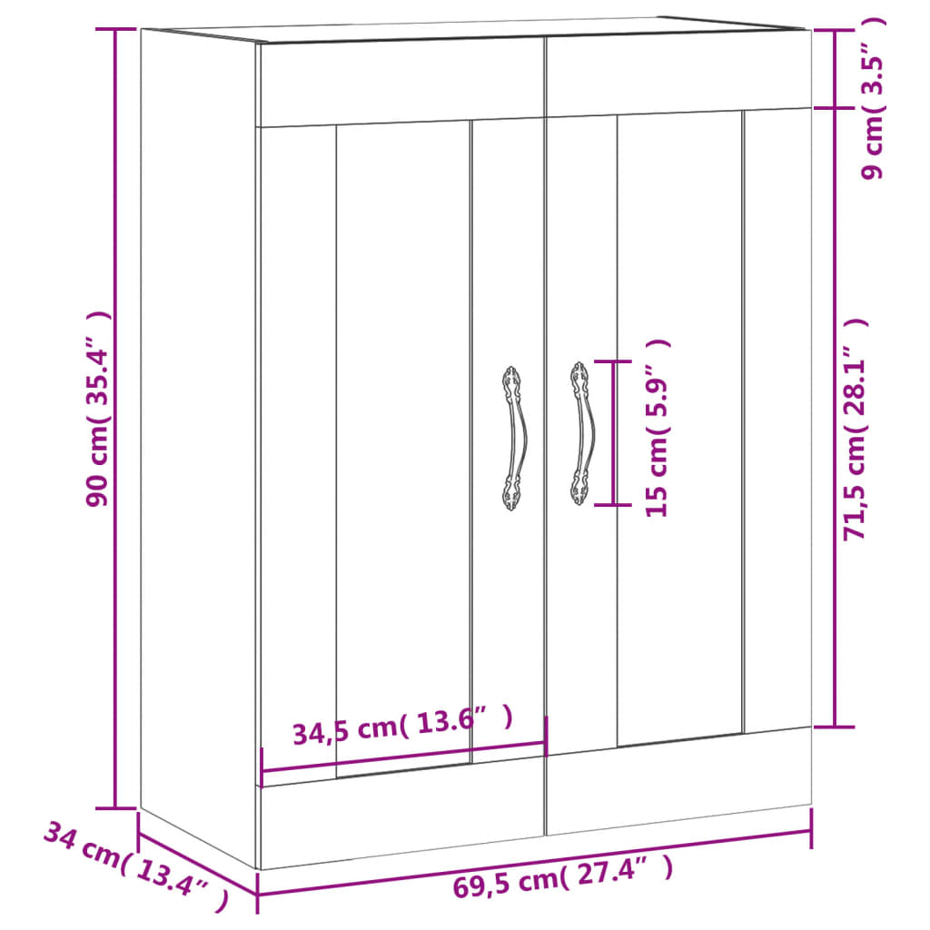 vidaXL Wall Mounted Cabinet Grey Sonoma 69.5x34x90 cm Engineered Wood