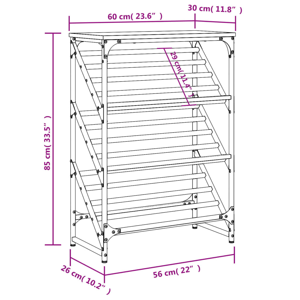 vidaXL Shoe Rack Sonoma Oak 60x30x85 cm Engineered Wood