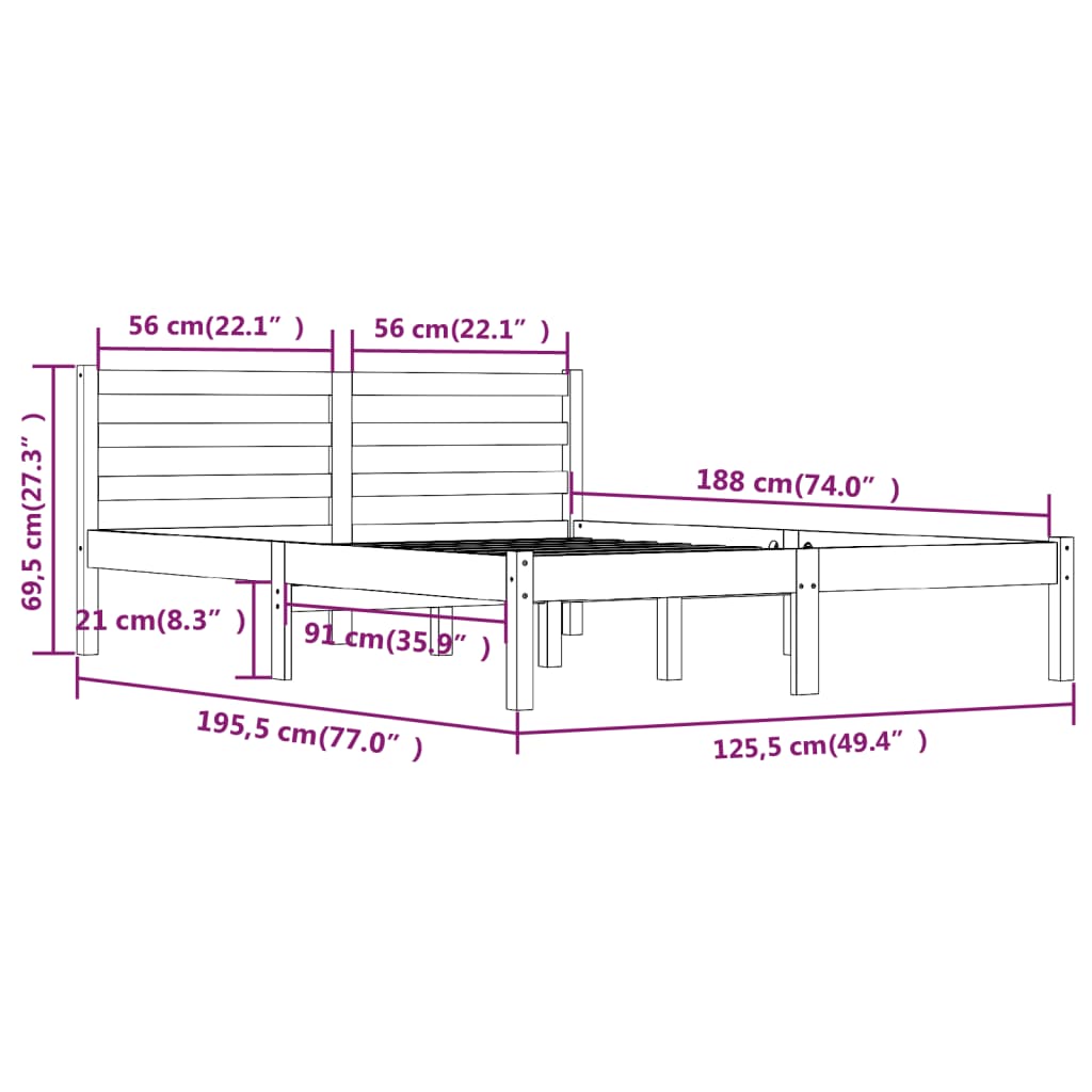 vidaXL Bed Frame without Mattress 120x190 cm Small Double