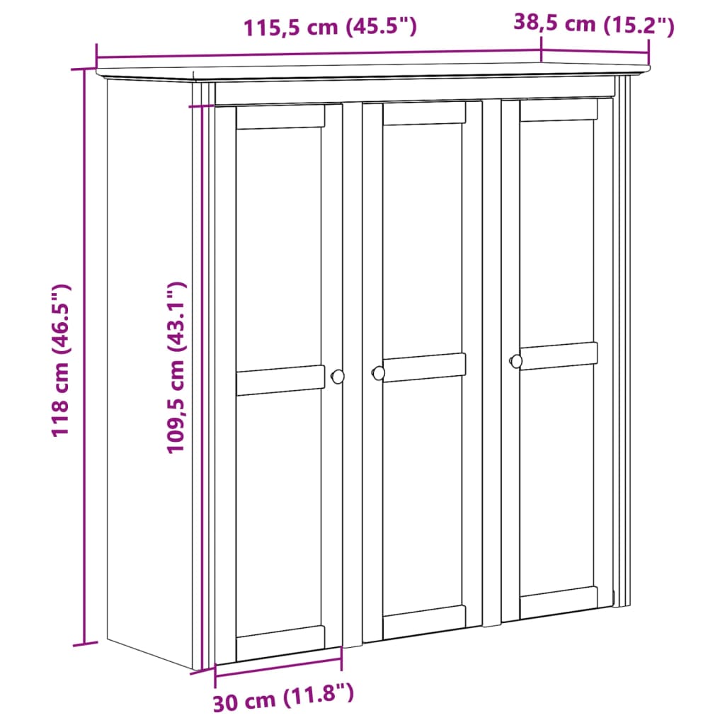 vidaXL Cabinet with Glass Doors BODO White and Brown Solid Wood Pine