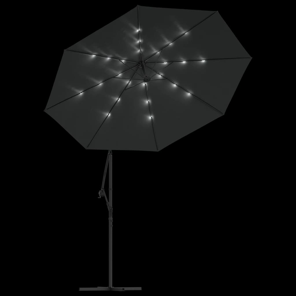 vidaXL Cantilever Garden Parasol with LED Lights and Steel Pole 300 cm Anthracite