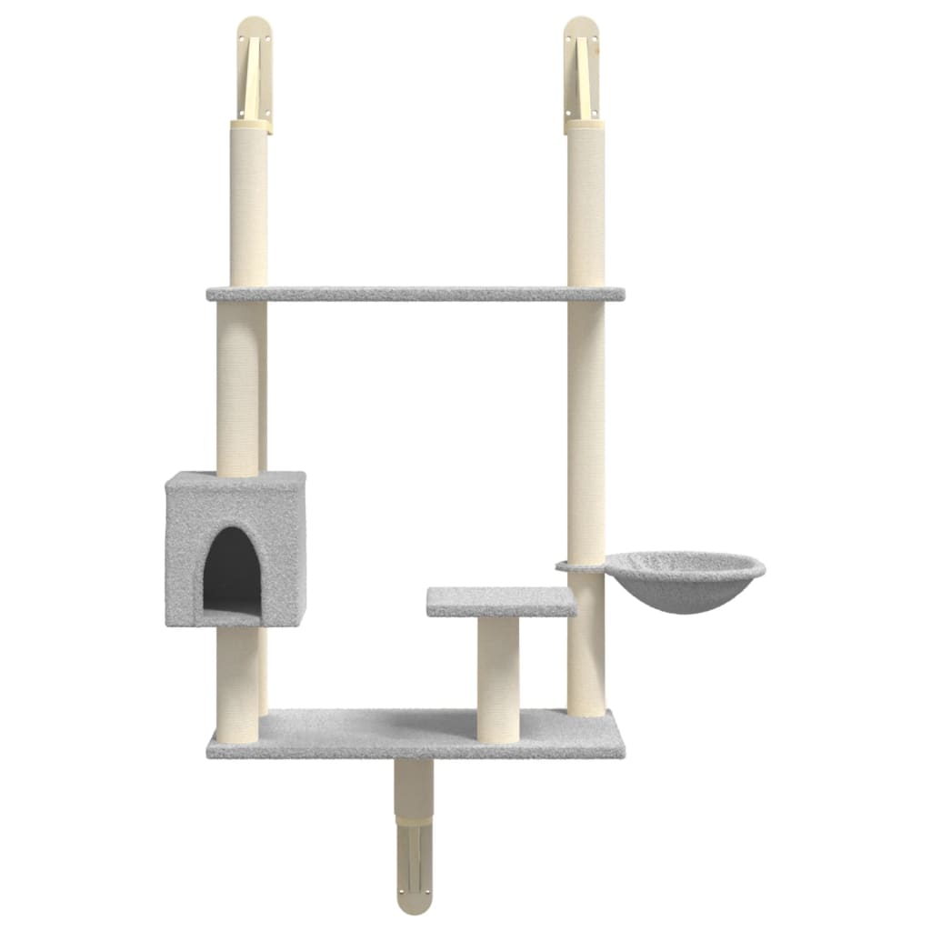 vidaXL Wall-mounted Cat Tree with Scratching Post Light Grey 153 cm