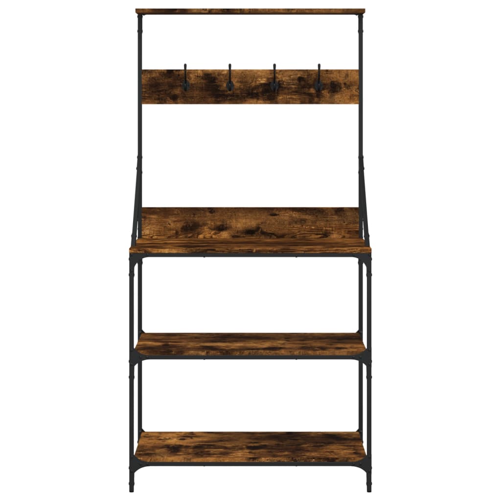 vidaXL Baker's Rack with Hooks 4-Tier Smoked Oak Engineered Wood