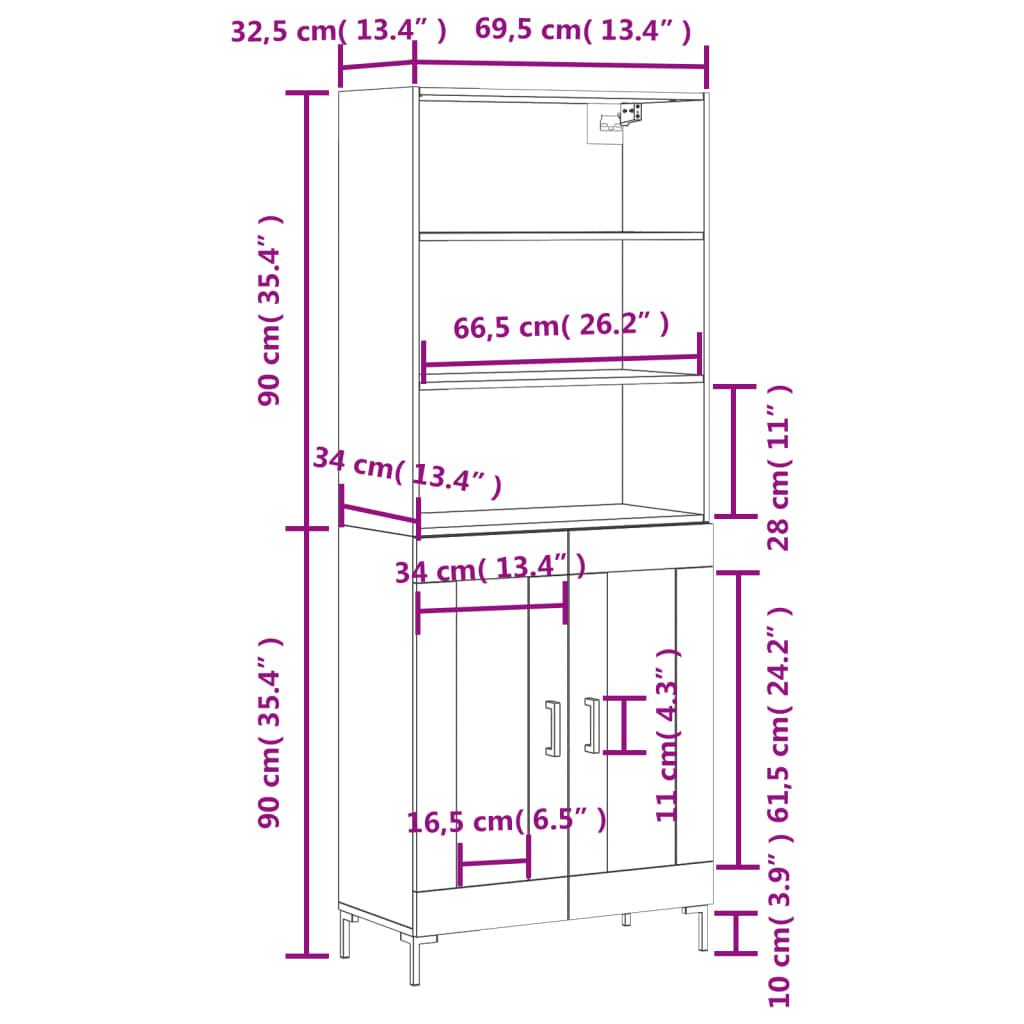 vidaXL Highboard Smoked Oak 69.5x34x180 cm Engineered Wood