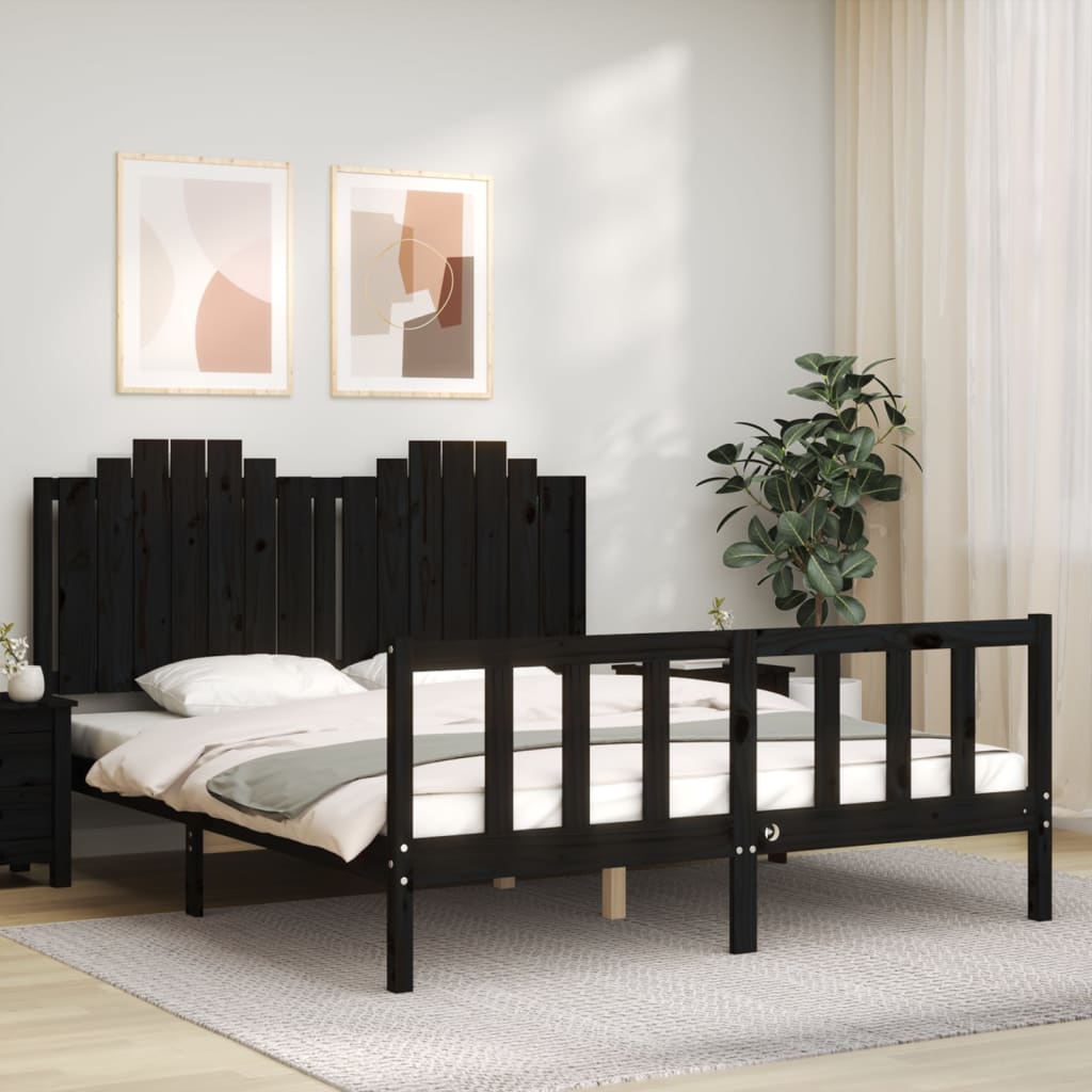 vidaXL Bed Frame without Mattress Black King Size Solid Wood Pine