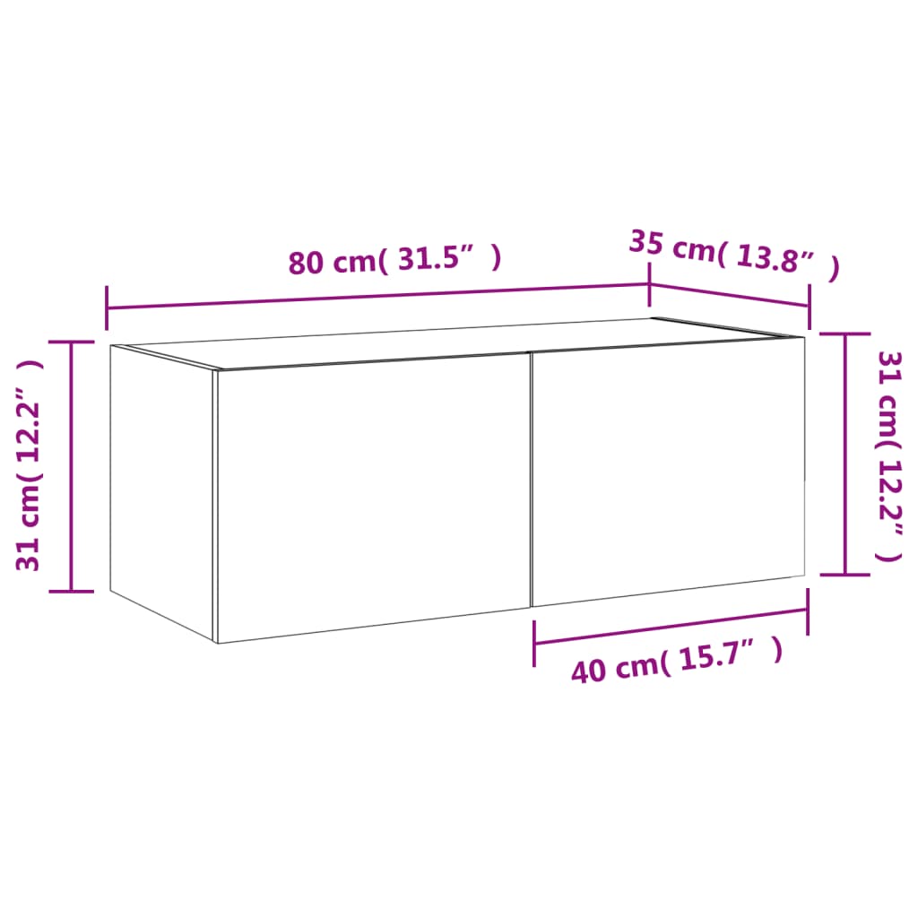 vidaXL TV Wall Cabinet with LED Lights White 80x35x31 cm