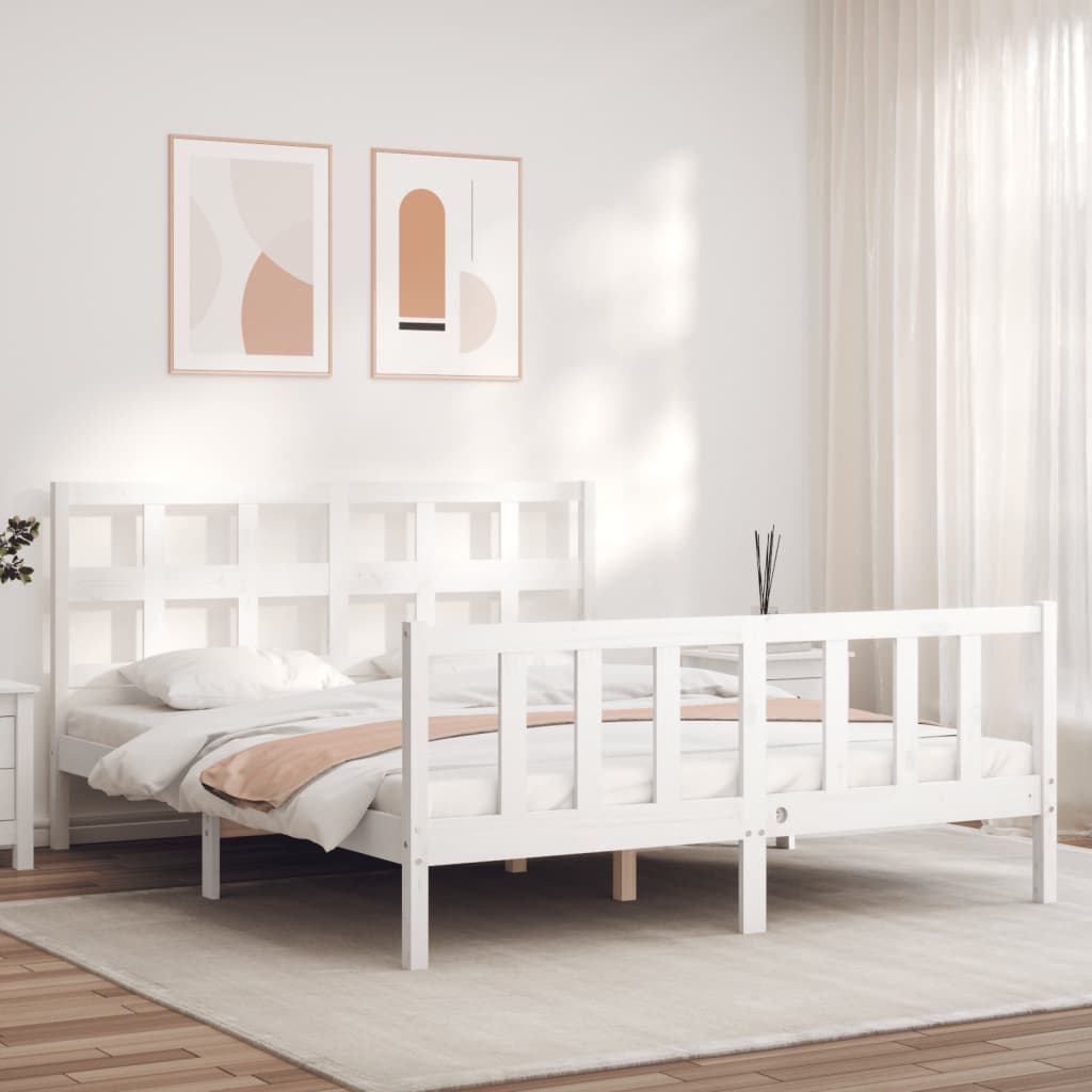 vidaXL Bed Frame without Mattress White King Size Solid Wood Pine