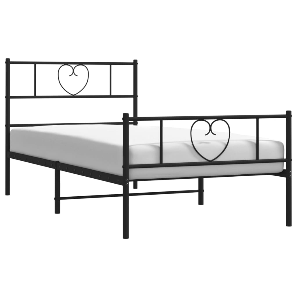 vidaXL Metal Bed Frame with Headboard and Footboard Black 100x200 cm