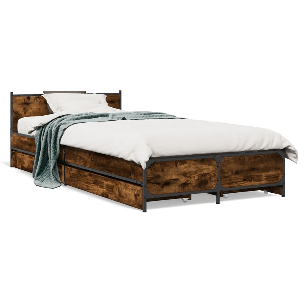 vidaXL Bed Frame with Drawers without Mattress Smoked Oak 100x200 cm