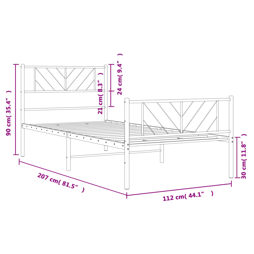 vidaXL Metal Bed Frame without Mattress with Footboard White 107x203 cm