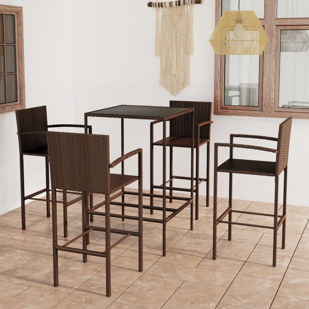 vidaXL 5 Piece Garden Bar Set Poly Rattan Brown