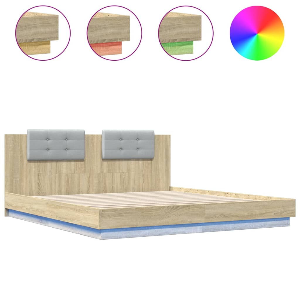 vidaXL Bed Frame with LED without Mattress Sonoma Oak 160x200 cm