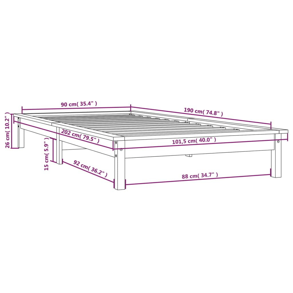 vidaXL Bed Frame without Mattress Grey Single Solid Wood