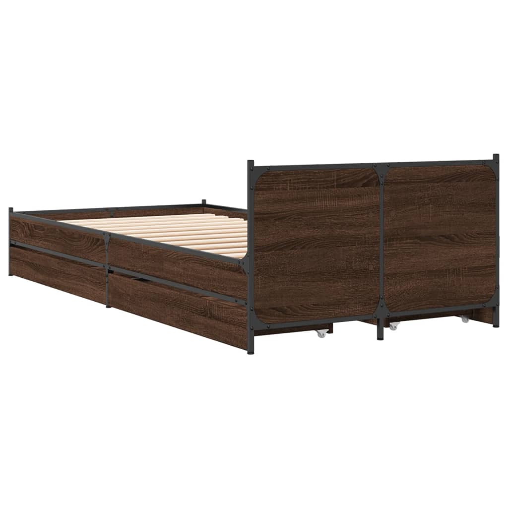 vidaXL Bed Frame with Drawers without Mattress Brown Oak 100x200 cm