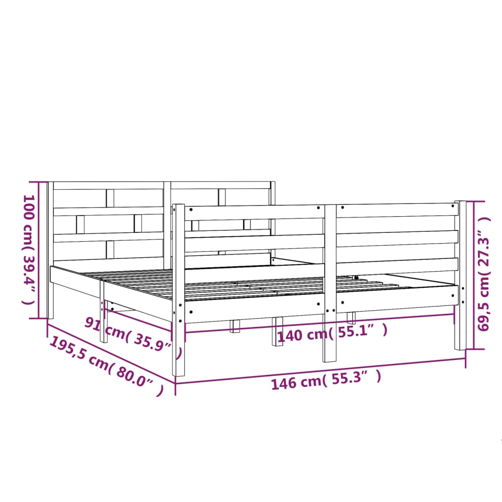 vidaXL Bed Frame without Mattress Solid Wood 140x190 cm (810410+814194)