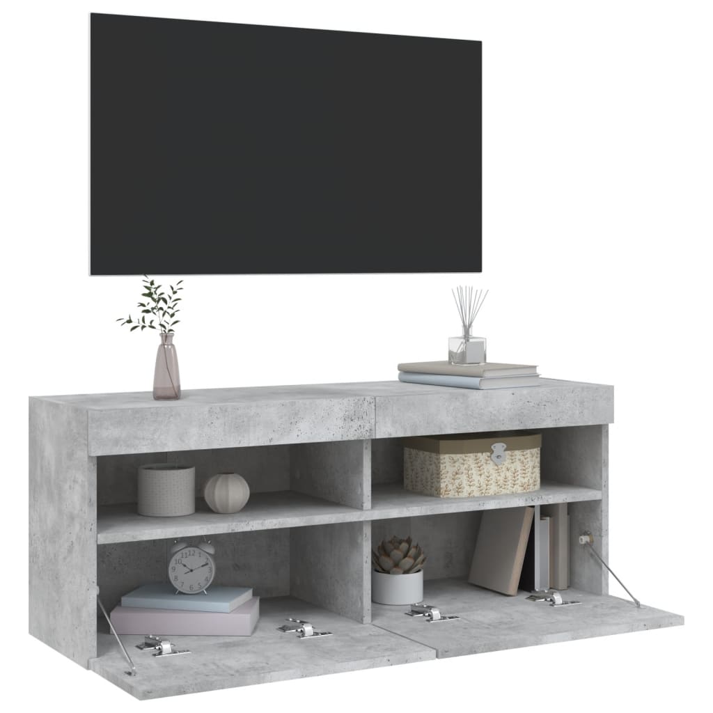 vidaXL TV Wall Cabinet with LED Lights Concrete Grey 100x30x40 cm