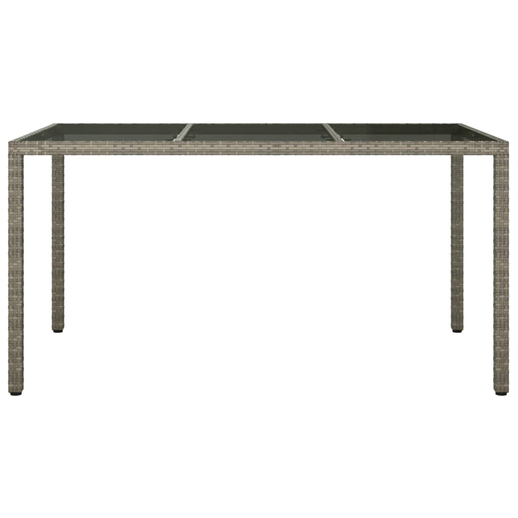 vidaXL Garden Table 150x90x75 cm Tempered Glass and Poly Rattan Grey