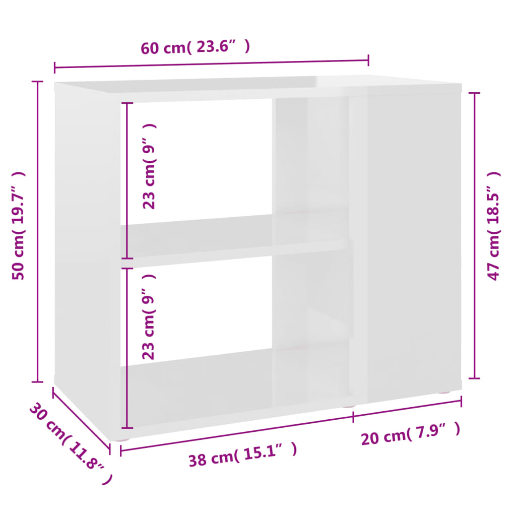 vidaXL Side Cabinet High Gloss White 60x30x50 cm Engineered Wood