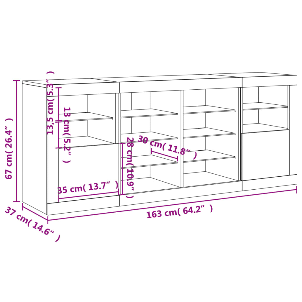 vidaXL Sideboard with LED Lights Smoked Oak 163x37x67 cm