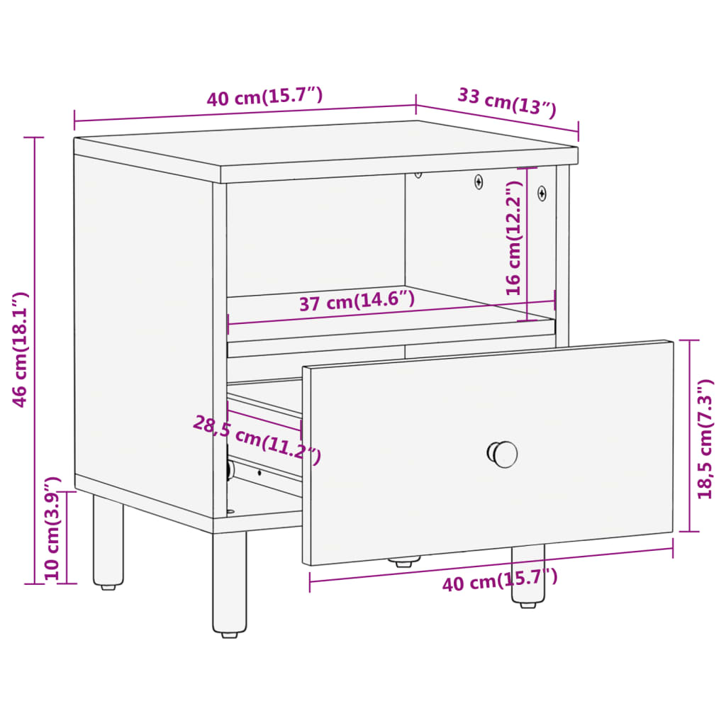 vidaXL Bedside Cabinet 40x33x46 cm Solid Wood Mango