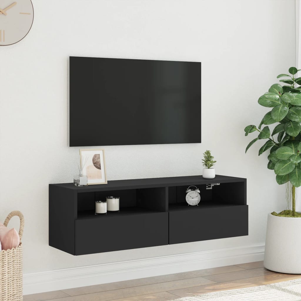 vidaXL TV Wall Cabinet Black 100x30x30 cm Engineered Wood