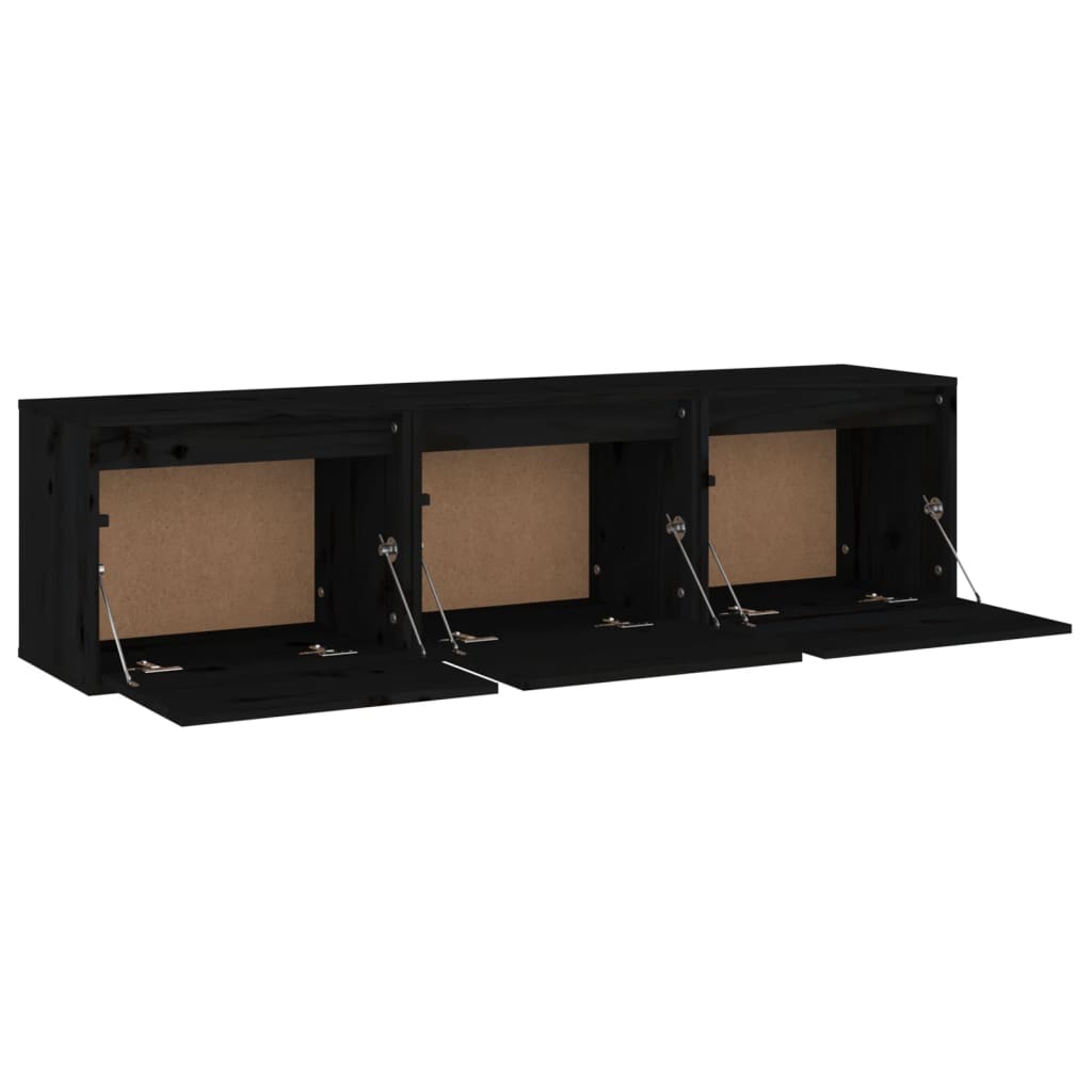 vidaXL TV Cabinets 3 pcs Black Solid Wood Pine