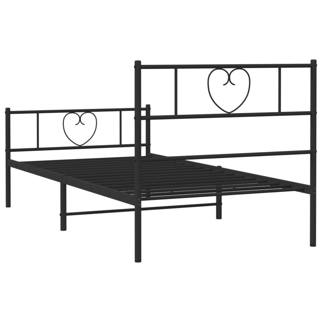 vidaXL Metal Bed Frame without Mattress with Footboard Black 100x190 cm