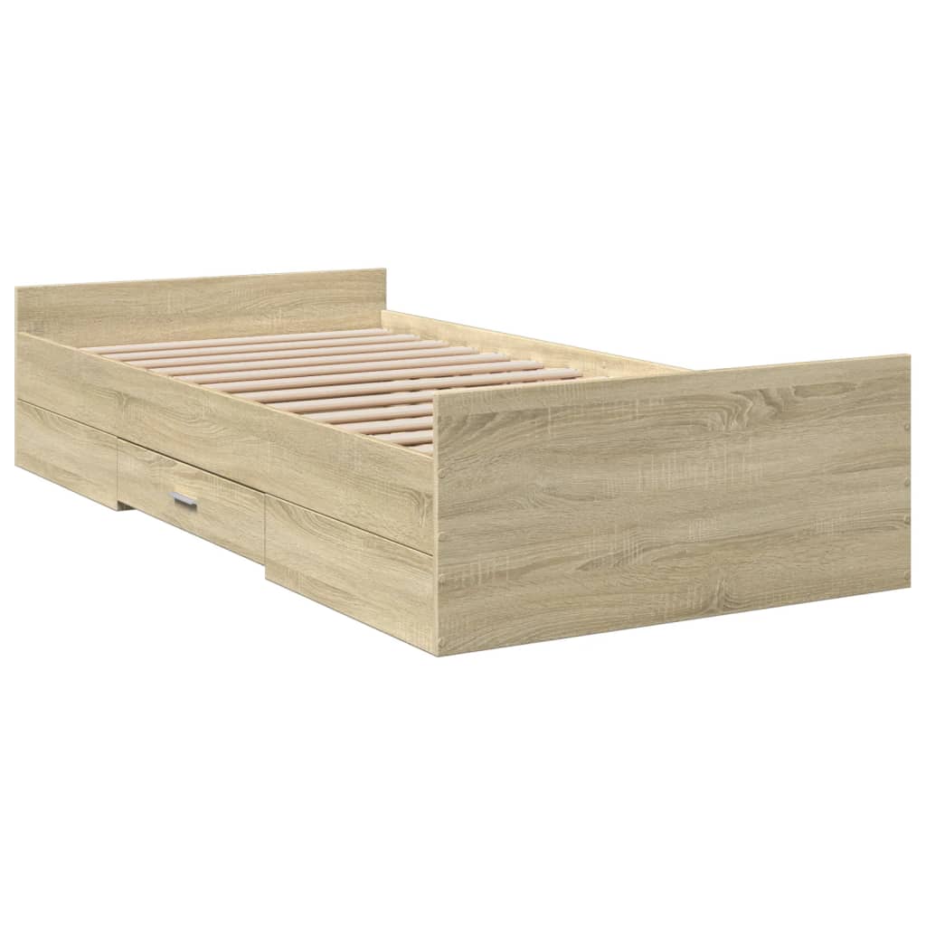 vidaXL Bed Frame with Drawers without Mattress Sonoma Oak 75x190 cm Small Single