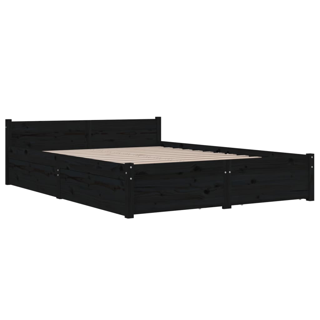 vidaXL Bed Frame without Mattress with Drawers Black King Size