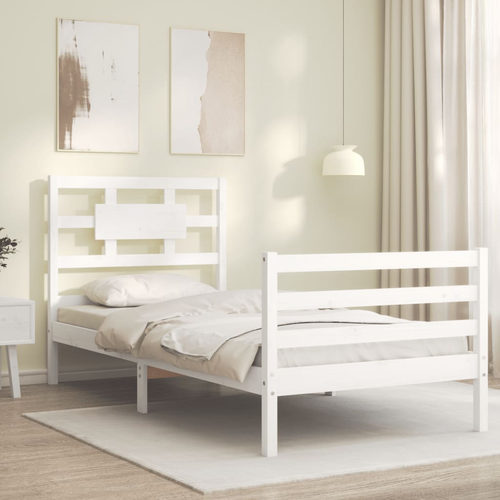 vidaXL Bed Frame without Mattress White Single Solid Wood