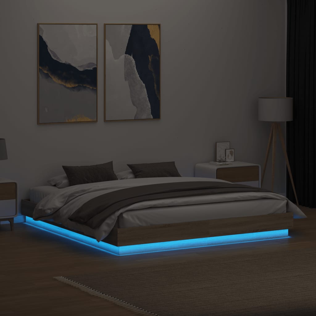 vidaXL Bed Frame with LED without Mattress Sonoma Oak 180x200 cm Super King