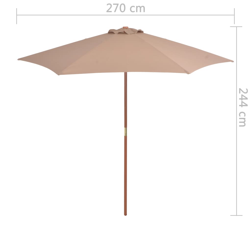 vidaXL Garden Parasol with Wooden Pole 270 cm Taupe