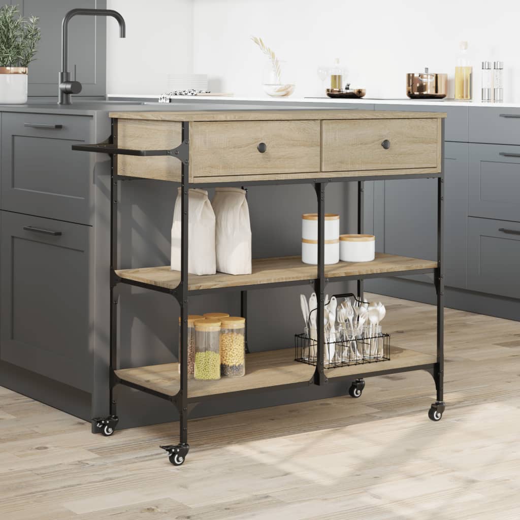 vidaXL Kitchen Trolley Sonoma Oak 105x42x95 cm Engineered Wood