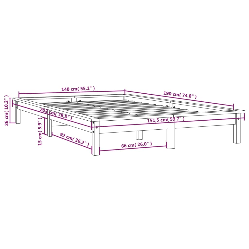 vidaXL Bed Frame without Mattress Black 140x190 cm Solid Wood Pine