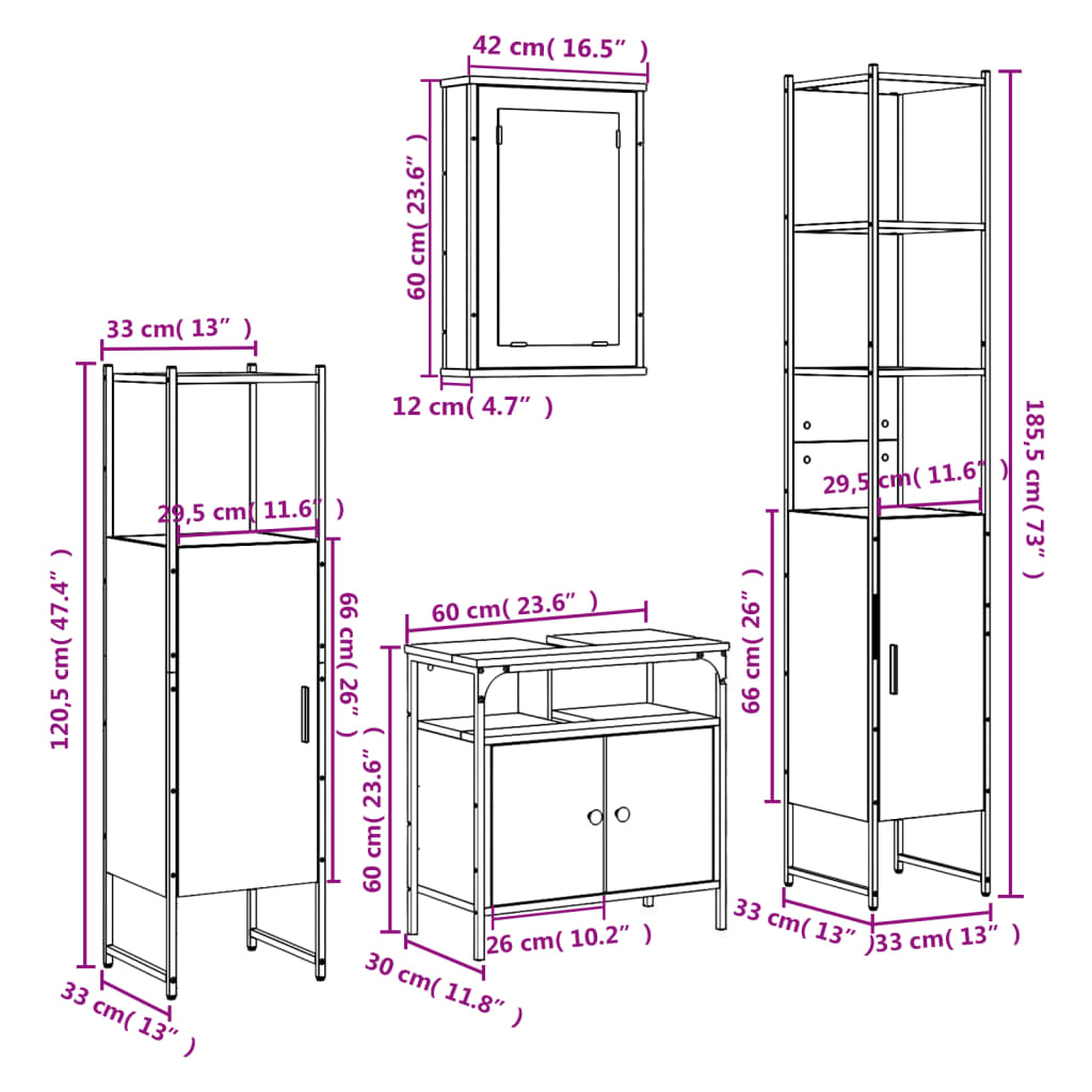 vidaXL 4 Piece Bathroom Furniture Set Smoked Oak Engineered Wood