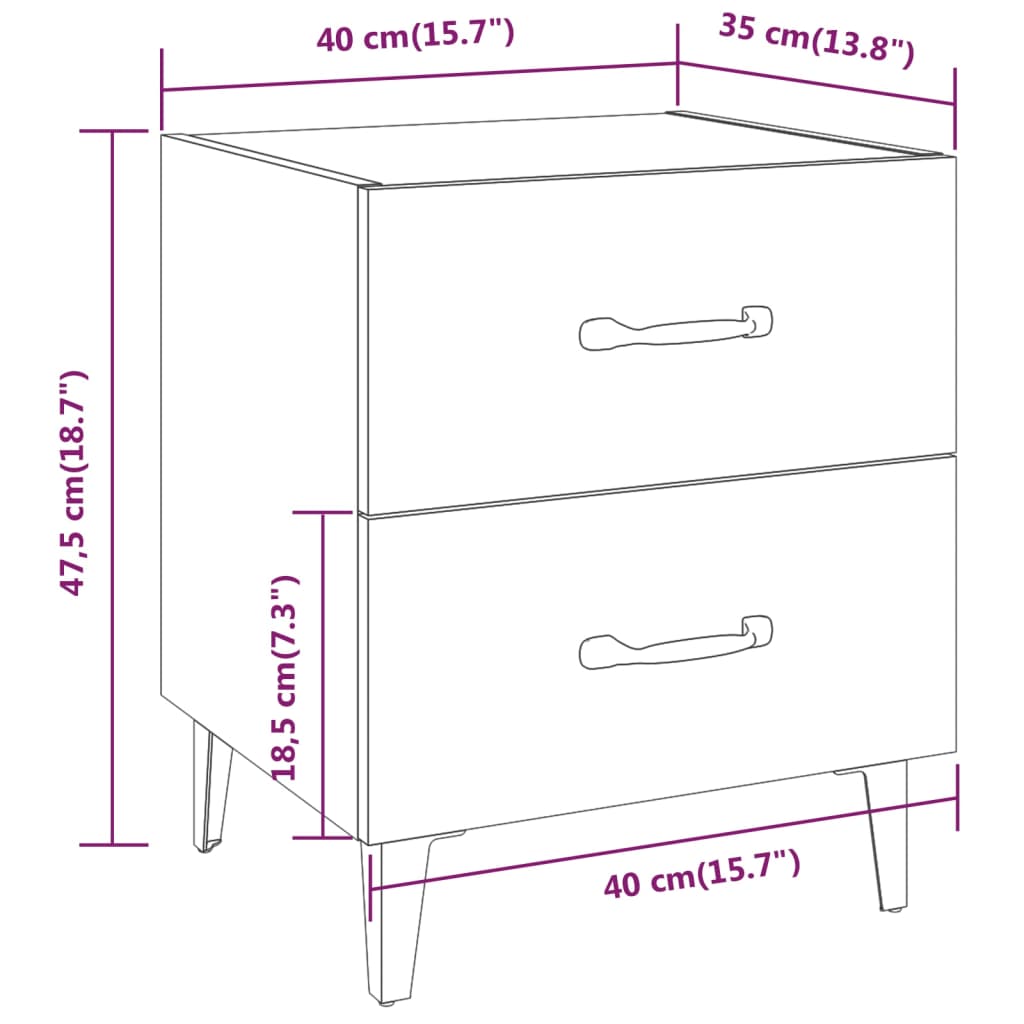 vidaXL Bedside Cabinet Smoked Oak 40x35x47.5 cm