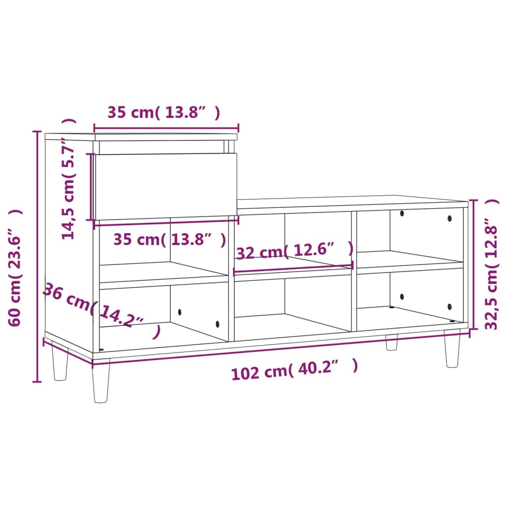 vidaXL Shoe Cabinet Sonoma Oak 102x36x60 cm Engineered Wood