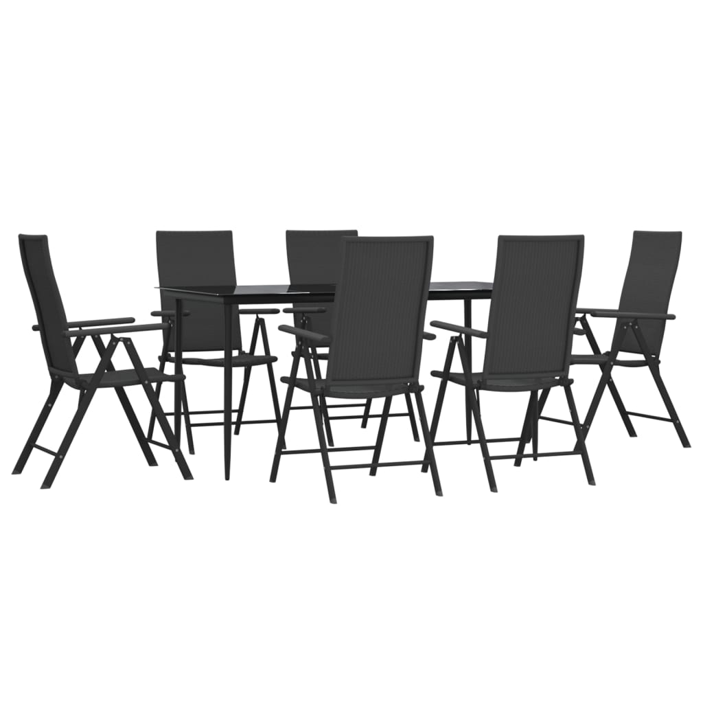 vidaXL 7 Piece Garden Dining Set Black Poly Rattan