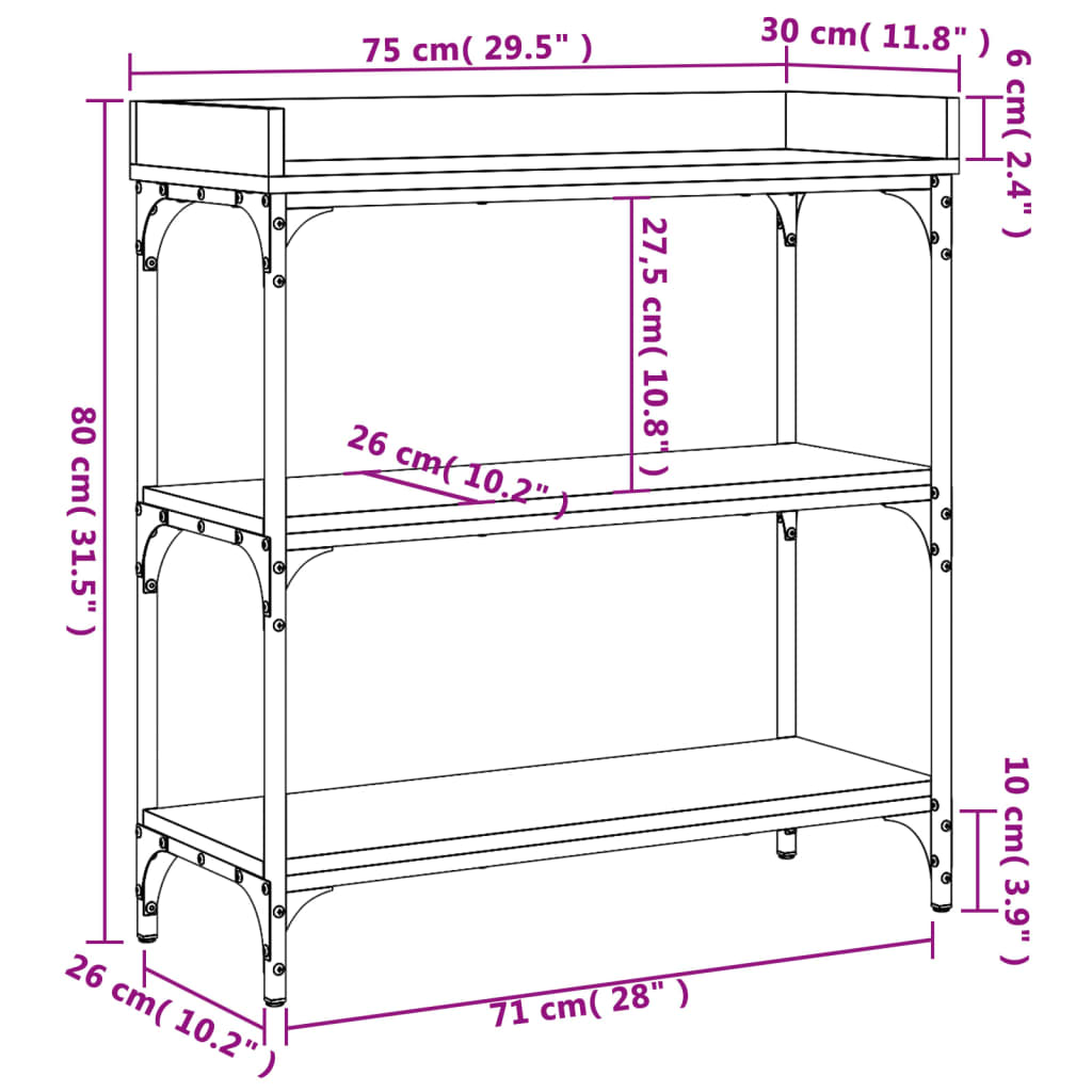 vidaXL Console Table with Shelves Sonoma Oak 75x30x80 cm