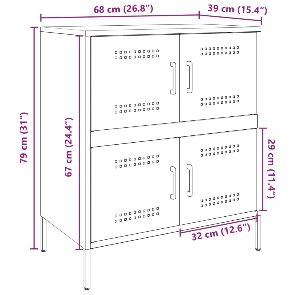 vidaXL Sideboard Pink 68x39x79 cm Steel