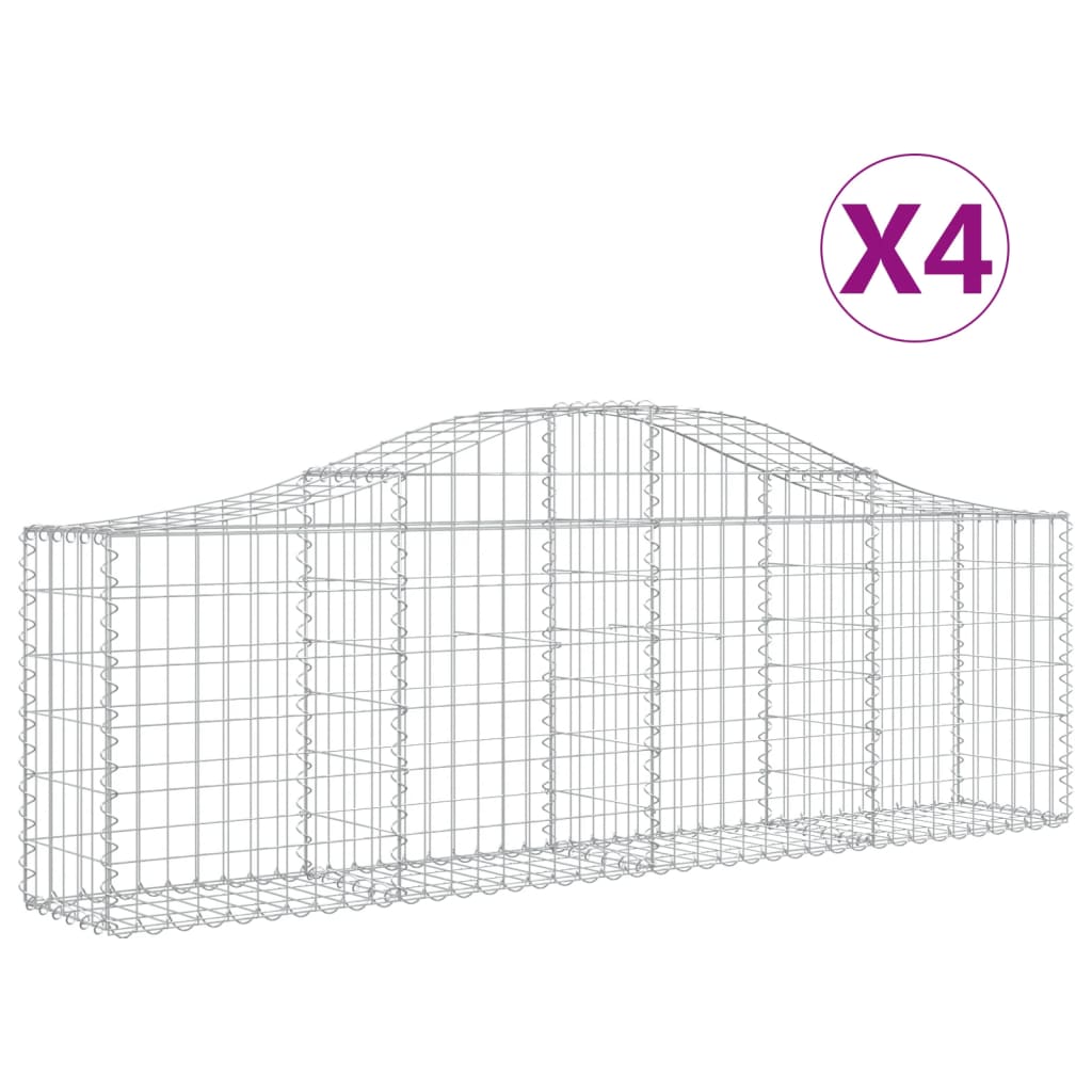 vidaXL Arched Gabion Baskets 4 pcs 200x30x60/80 cm Galvanised Iron